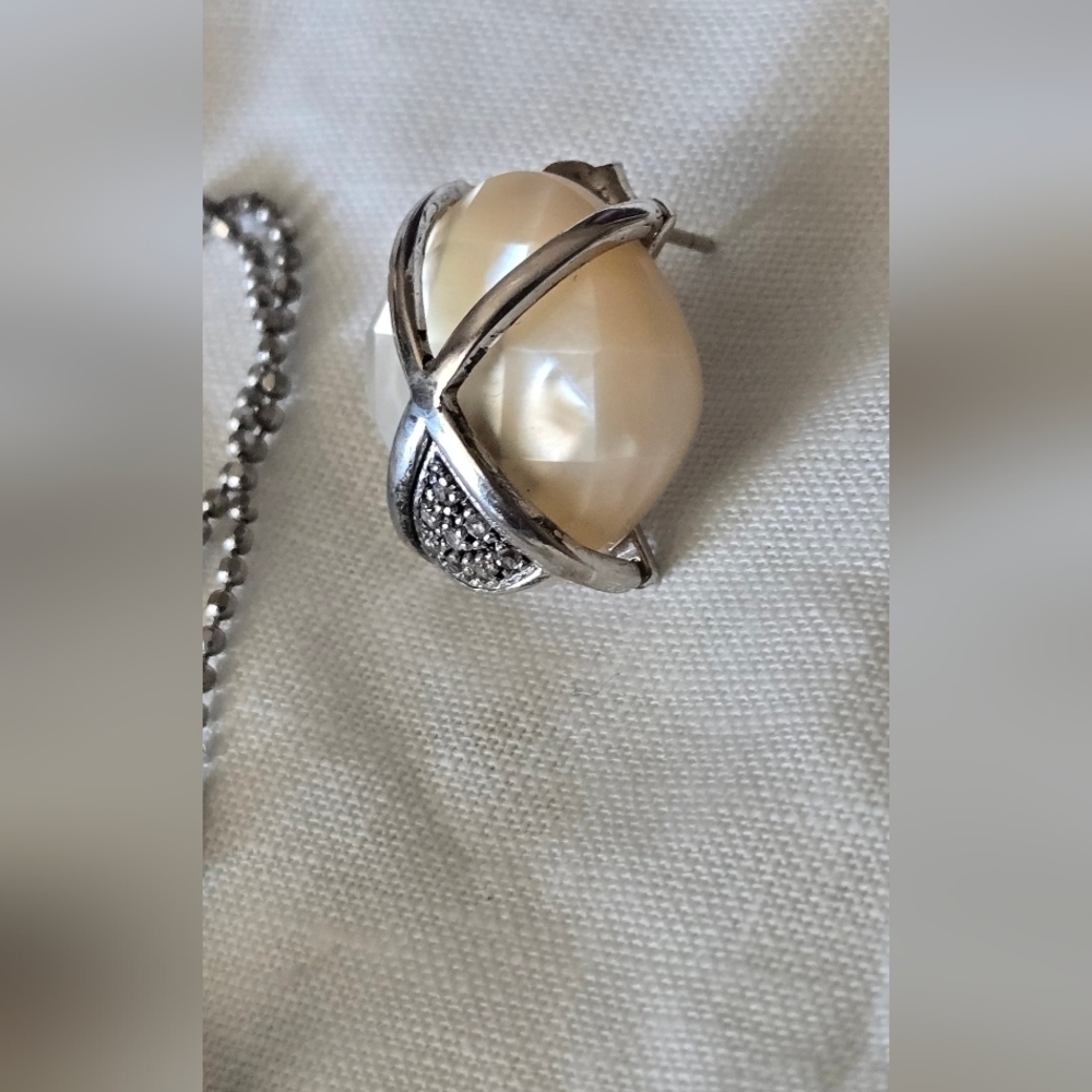 Earrings Neclace Set Mother Pearl 925 Sterling - Picture 10 of 16